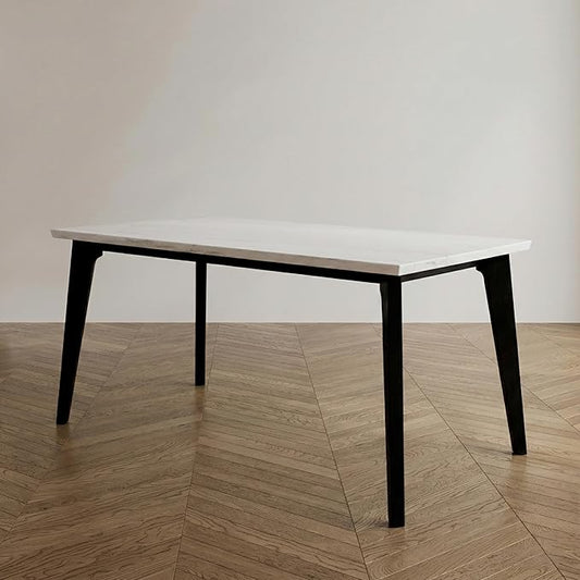Furniture of America Isolde Contemporary 70-inch Marble Top Rectangular Dining Table with Tapered Legs, Easy Assembly for Home Kitchen, Living Room, Dinettes, Black and White