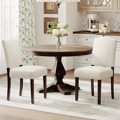 Upholstered Parsons Dining Chairs Set of 2, Modern Dining Room Chairs with Back, Fabric Kitchen Side Chairs with Wood Legs, Nailhead Trim for Dinner Farmhouse Restaurant, Beige