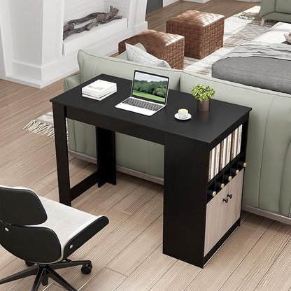 Giantex 48" Dining Table, Counter Height Bar Table with Storage Cabinet, Wine Rack, Compartment & Adjustable Shelf, Modern Bistro Tables for Home, Coffee Shop, Kitchen, Pub, Black & Gray