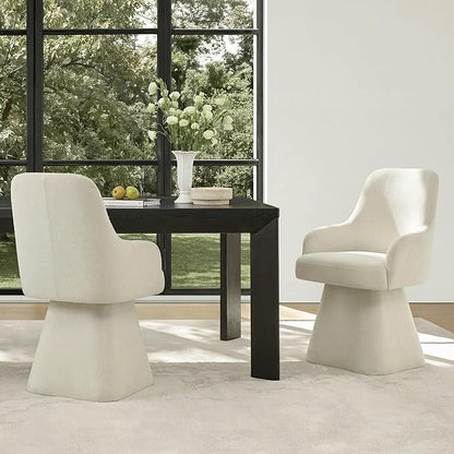 KISLOT Swivel Dining Chairs Set of 2, Mid Century Modern Chairs Fabric Upholstered Armchair with Armrest & Ergonomic Backrest for Dining Room, Kitchen, Bedroom, Living Room, Linen, 2 Boxs