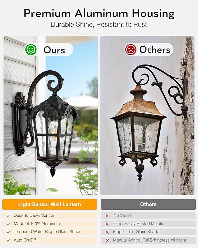 VIANIS Dusk to Dawn Outdoor Lighting, 2-Pack Porch Lights Outside, Bronze Outdoor Light Fixture, Exterior Lighting Fixtures, Oil Rubbed Bronze Front Porch Lights, Aluminum Anti-Rust, Hardwired