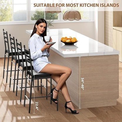 Garvee Bar Stools Set of 2, Counter Height Bar Chairs with Back and Thick Cushion, Upholstered Dining Chairs with Padded Seat, Barstools for Kitchen Island, Bar, Dining Room, Retro Black