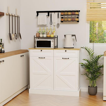Ball & Cast Kitchen Trash Can Storage Cabinet with 2 Drawers & 1 Tilt Out Trash Cabinet & 1 Door with Storage Rack & 2 Shelves,Wooden Trash Can for Kitchen, Bathroom and Living Room