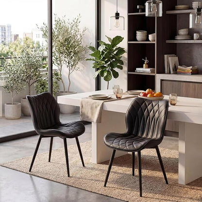Kidol & Shellder Dining Chairs Set of 2, PU Leather Upholstered Kitchen Chairs with Back Armless, Mid Century Modern Side Chair for Dining Room, Living Room, Lounge, Restaurant, Black