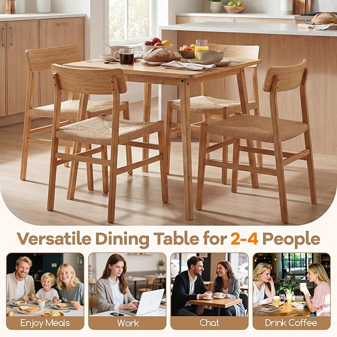 Giantex 27.5-Inches Bamboo Dining Table for 2-4, Square Dinner Tables with Non-Slip Foot Pads, Farmhouse Small Kitchen Table for Dining Room, Living Room, Dinette, Apartment (Square)