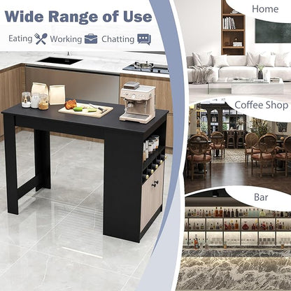 48’’ Dining Table, Modern Kitchen Table with Storage Shelves, Cabinet & Wine Rack, Counter Height Bar Table for Kitchen, Dining Living Room, Bar, Restaurant, Pub, Coffee Shop