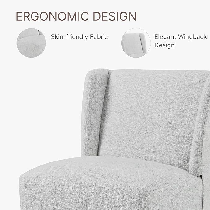 KISLOT Upholstered Dining Chairs Set of 4 with Casters, Wingback Modern Side Armless Deskchair with Rollers for Diningroom Bedroom Livingroom Reading Room, Pale Gray Fabric