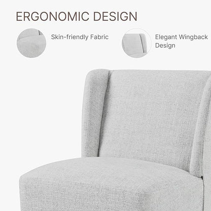 KISLOT Upholstered Dining Chairs Set of 4 with Casters, Wingback Modern Side Armless Deskchair with Rollers for Diningroom Bedroom Livingroom Reading Room, Pale Gray Fabric