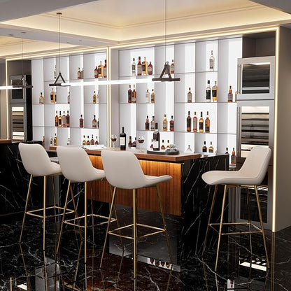 Modern Bar Table and Bar Stools Set, Marble-Look Counter Table with Wood Accent Top & Beige Velvet Bar Chairs Set of 4 with Gold Legs, Kitchen Island Pub Table Set for Home Bar, Dining Room