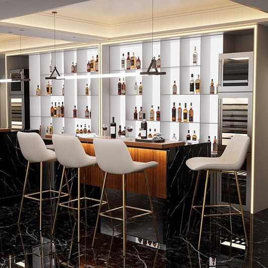 Modern Bar Table and Bar Stools Set, Marble-Look Counter Table with Wood Accent Top & Beige Velvet Bar Chairs Set of 4 with Gold Legs, Kitchen Island Pub Table Set for Home Bar, Dining Room