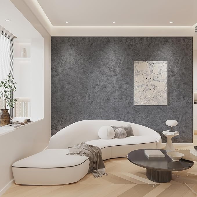 3yecao 31"×1181" Large Size Extra Wide Thick Dark Blue Grey Concrete Wallpaper Peel and Stick Waterproof Gray Concrete Contact Paper Vinyl Glossy Industrial Grey Cement Sticker for Bedroom Gym Walls