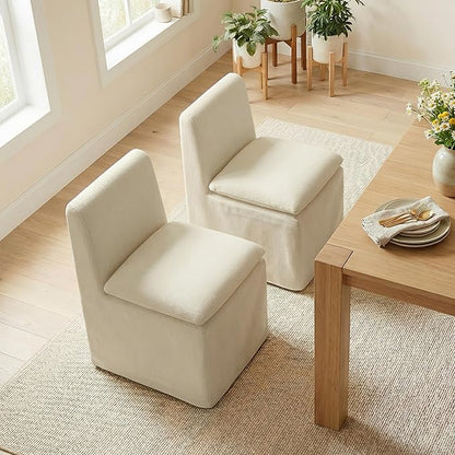 KISLOT Upholstered Dining Chairs Set of 2 with Casters, Modern Armless Kitchen Chairs with Removable Washable Cover, Chenille Velvet Fabric, Sturdy Metal & Wood Frame, 19.5" Seat Height, Sand