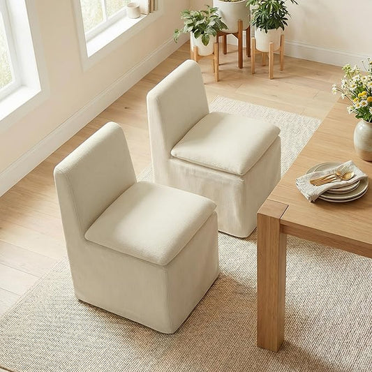 KISLOT Upholstered Dining Chairs Set of 2 with Casters, Modern Armless Kitchen Chairs with Removable Washable Cover, Chenille Velvet Fabric, Sturdy Metal & Wood Frame, 19.5" Seat Height, Sand