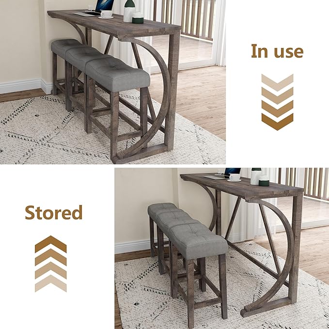 Betoko Counter Height Table Set with Stools, Breakfast Nook Bar Set, Dining Room Table and Chairs, Outlet Included, Brown Yellow