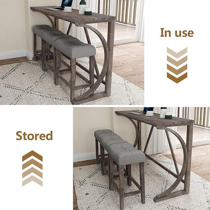 Betoko Counter Height Table Set with Stools, Breakfast Nook Bar Set, Dining Room Table and Chairs, Outlet Included, Brown Yellow
