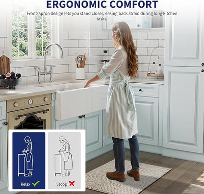 DeerValley 33" L x 20" W White Farmhouse Kitchen Sink Fireclay Apron Front Undermount Farm Sink Single Bowl Pure White Farmer Sink Large Capacity Deep Kitchen Sink with Accessories