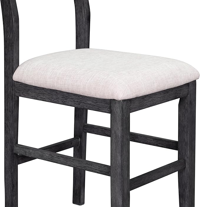 VilroCaz Farmhouse Counter Height Dining Table Set for 4, Wooden 5-Piece Kitchen Dining Room Pub Bar Table Set, 47'' Rectangular Dining Table and 4 Upholstered Stools for Small Places (Gray-H)