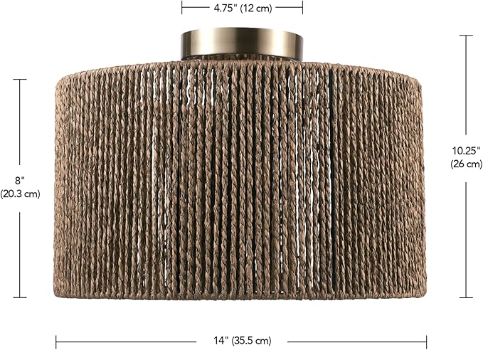 GLOBE Electric 65897 1-Light Flush Mount Ceiling Light, Matte Brass, Paper Twine Shade