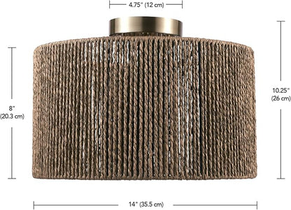 GLOBE Electric 65897 1-Light Flush Mount Ceiling Light, Matte Brass, Paper Twine Shade