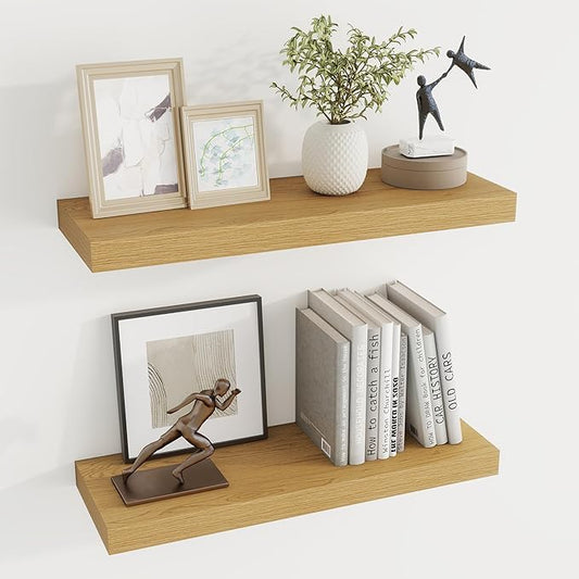 Dreamland 24 Inches Floating Shelves for Wall, 6.7 Inch Deep Floating Shelves Set of 2, Large Display & Storage Shelf, Wall Shelf for Bathroom Bedroom Living Room Kitchen Office,Oak