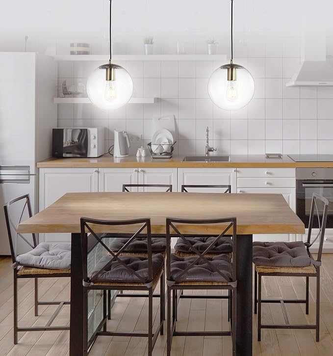 JONATHAN Y 7.75" Clear/Brass Gold Modern Globe LED Pendant Light, Industrial Hanging Ceiling Lamp for Kitchen Island, White Glass Globe Shade, LED Bulb Included (JYL9528C)