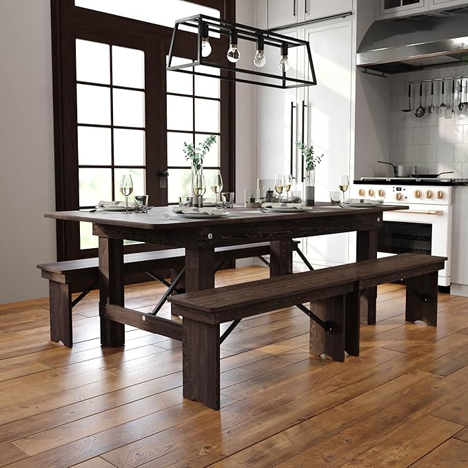 Flash Furniture HERCULES 7' x 40" Rectangular Antique Rustic Solid Pine Folding Farm Table, Mahogany