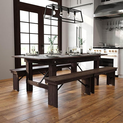 Flash Furniture HERCULES 7' x 40" Rectangular Antique Rustic Solid Pine Folding Farm Table, Mahogany