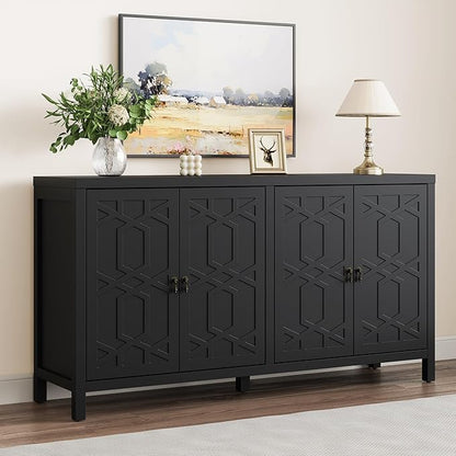RoyalCraft Buffet Cabinet with Storage, 60" W Modern Coffee Bar Sideboard with 4 Doors & Adjustable Shelves, Painted Wooden Credenza for Dining Room, Kitchen, Living Room, Entryway, Black