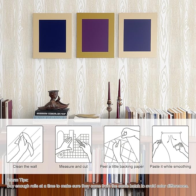 Yun-aeon White and Gold Wood Contact Paper 17.3"x200" Rustic Wooden Peel and Stick Wallpaper Removable Self-Adhesive Wallpaper Wood Grain Contact Paper for Countertops Cabinets