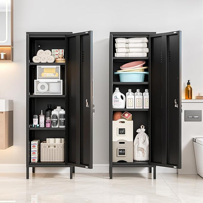 Ckzbx Tall Narrow Storage Cabinet 51.18" H Bathroom Cabinet Metal Pantry Cabinets, 3 Adjustable Shelves for Kitchen, Home Office, Living Room, Dinning Room (Black)