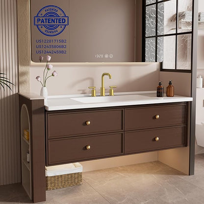 FORIOUS Bathroom Faucet 3 Hole Brushed Gold, 2 Handles 8 Inch Widespread Bathroom Sink Faucets, 360° Swivel Spout, with Pop Up Drain and Hoses, for Vanity Restroom RV Lavatory