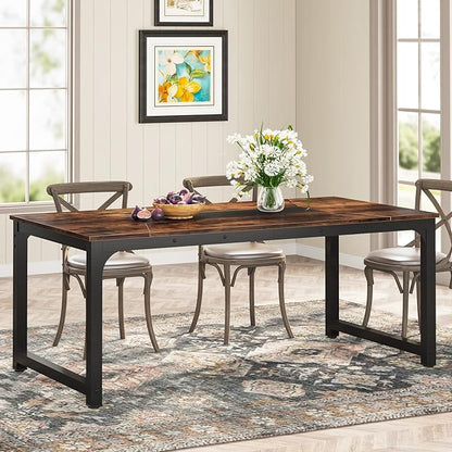 LITTLE TREE 78.7 Inch X-Large Dining Table Rectangular Kitchen Furniture for 6 to 8 People, Brown