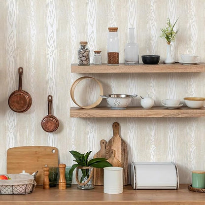 Yun-aeon White and Gold Wood Contact Paper 17.3"x120" Rustic Wooden Peel and Stick Wallpaper Removable Self-Adhesive Wallpaper Wood Grain Contact Paper for Countertops Cabinets