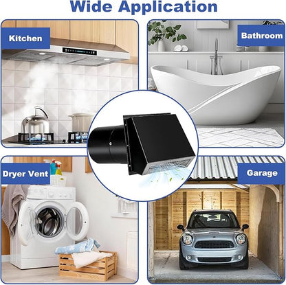 6 Inch Hooded Wall Vent with Screen and Damper, Wall Exhaust Vent Cover, 6 Inch Range Hood Wall Vent Cap, Outdoor Hooded Wall Vent for Dryer Vent, Range Hood, Kitchen, Black