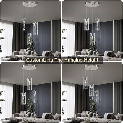 Pendant Lights Kitchen Island, 3-Light Brushed Nickel Pendant Light Fixtures, Cluster Kitchen Island Lights, LED 6000K Pendant Lighting, Modern Hanging Light Fixture for Dining Room Living Room
