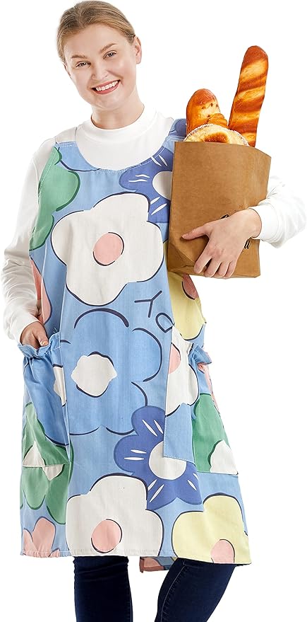 Big Plus Size Aprons for Women with Pockets Cotton Linen Baking Kitchen Cooking