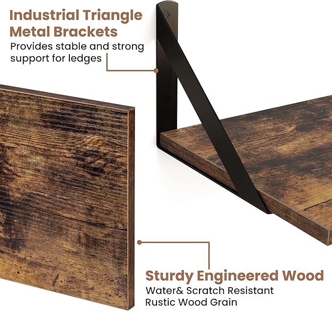Axeman 55 Inch Floating Shelves | 8 Inch Deep Brown Wall Shelves Set of 2 | 55" W x 8" D Rustic Brown Wood Shelves for Bathroom Kitchen Living Room