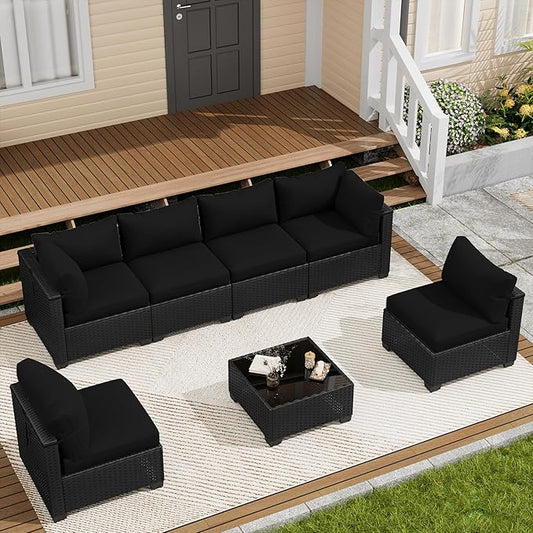 LOUVIXA 7 Piece Outdoor Patio Furniture Set, Outdoor Sectional Sofa, Wicker Rattan Patio Furniture, Patio Conversation Set with Coffee Table & Cushions