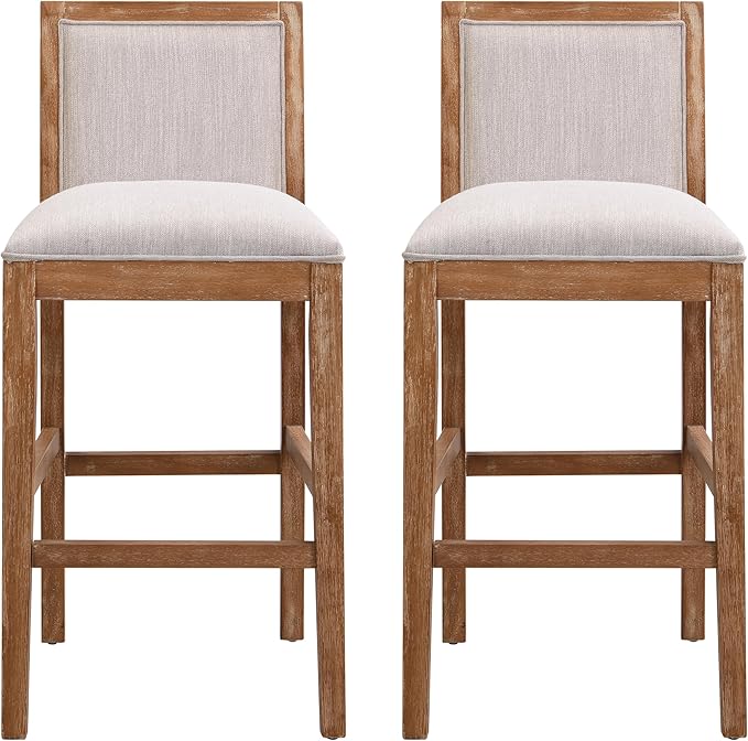 30.5 Inch Height Bar Stools Set of 2, Rubber Wood e,Fabric Sponge Cushion and Upholstered, Retro Bar Chairs Suitable for Kitchen Island,Bedroom,Dining Room.