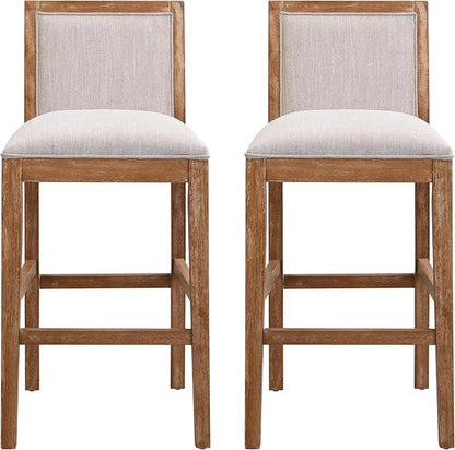 30.5 Inch Height Bar Stools Set of 2, Rubber Wood e,Fabric Sponge Cushion and Upholstered, Retro Bar Chairs Suitable for Kitchen Island,Bedroom,Dining Room.