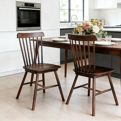 Windsor Dining Chairs Set of 4, Farmhouse Solid Wood Kitchen Chair with Spindle Back, Modern Side Dining Chairs Set for Dining Room, Kitchen, Restaurant, Brown