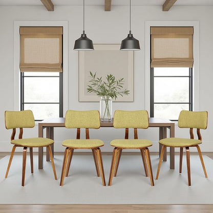Armen Living Jaguar Mid-Century Dining Chair in Walnut Wood and Green Fabric - Set of 4