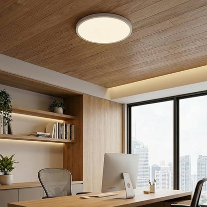 Maxxima 16 in. LED Flush Mount Ceiling Light, 3500 Lumens, 5 CCT 2700K/3000K/3500K/4000K/5000K Panel Light, White Trim Round Fixture, Dimmable for Modern Bedroom, Kitchen, and Living Room Lighting