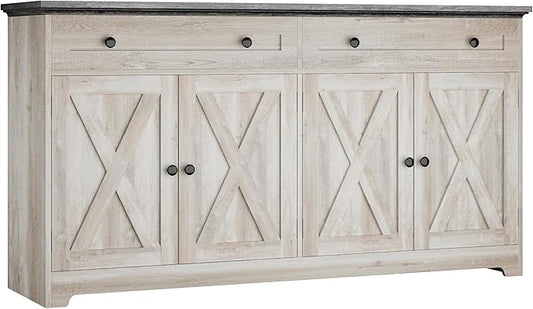 IRONCK Buffet Cabinet with Storage, Sideboard Storage Cabinet with Drawers, Coffee Bar Cabinet, Kitchen Cabinet with Doors, Charcoal Grey and Beige Maple