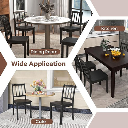 NAFORT Wood Dining Chairs Set of 2 Black, Armless Kitchen Chairs with Solid Rubber Wood Frame, Non-Slip Foot Pads, Max Load 400 Lbs, Farmhouse Seat Slat High Back Dining Room Chairs