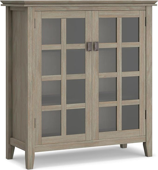 SIMPLIHOME Artisan SOLID WOOD 38 inch Wide Transitional Medium Storage Cabinet in Distressed Grey for the Living Room, Entryway and Family Room