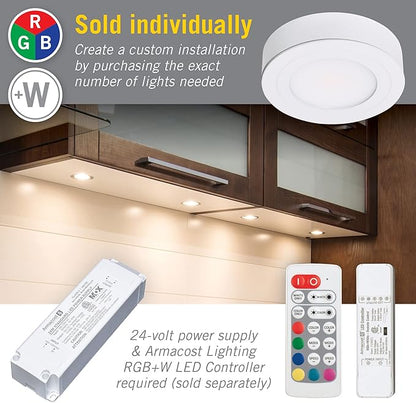 Armacost Lighting PureVue Dimmable LED Undercabinet Puck Light, RGB+W, White 263412