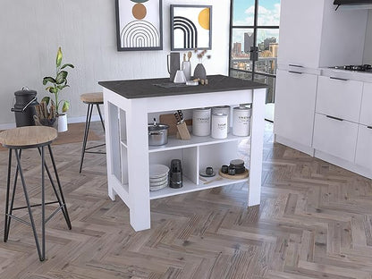 GOWE Cala Kitchen Island, Four Legs, Three Shelves -White/Onyx