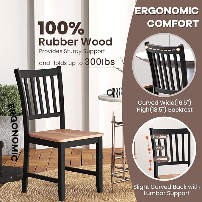 NAFORT Wood Dining Chairs Set of 4, High Back Kitchen Chairs with Solid Rubber Wood Legs, Non-Slip Foot Pads, Max Load 300 Lbs, Farmhouse Seat Dining Room Chairs