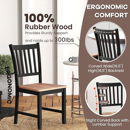 NAFORT Wood Dining Chairs Set of 4, High Back Kitchen Chairs with Solid Rubber Wood Legs, Non-Slip Foot Pads, Max Load 300 Lbs, Farmhouse Seat Dining Room Chairs